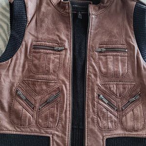 BCBGMAXAZRIA LEATHER VEST LARGE COCOA